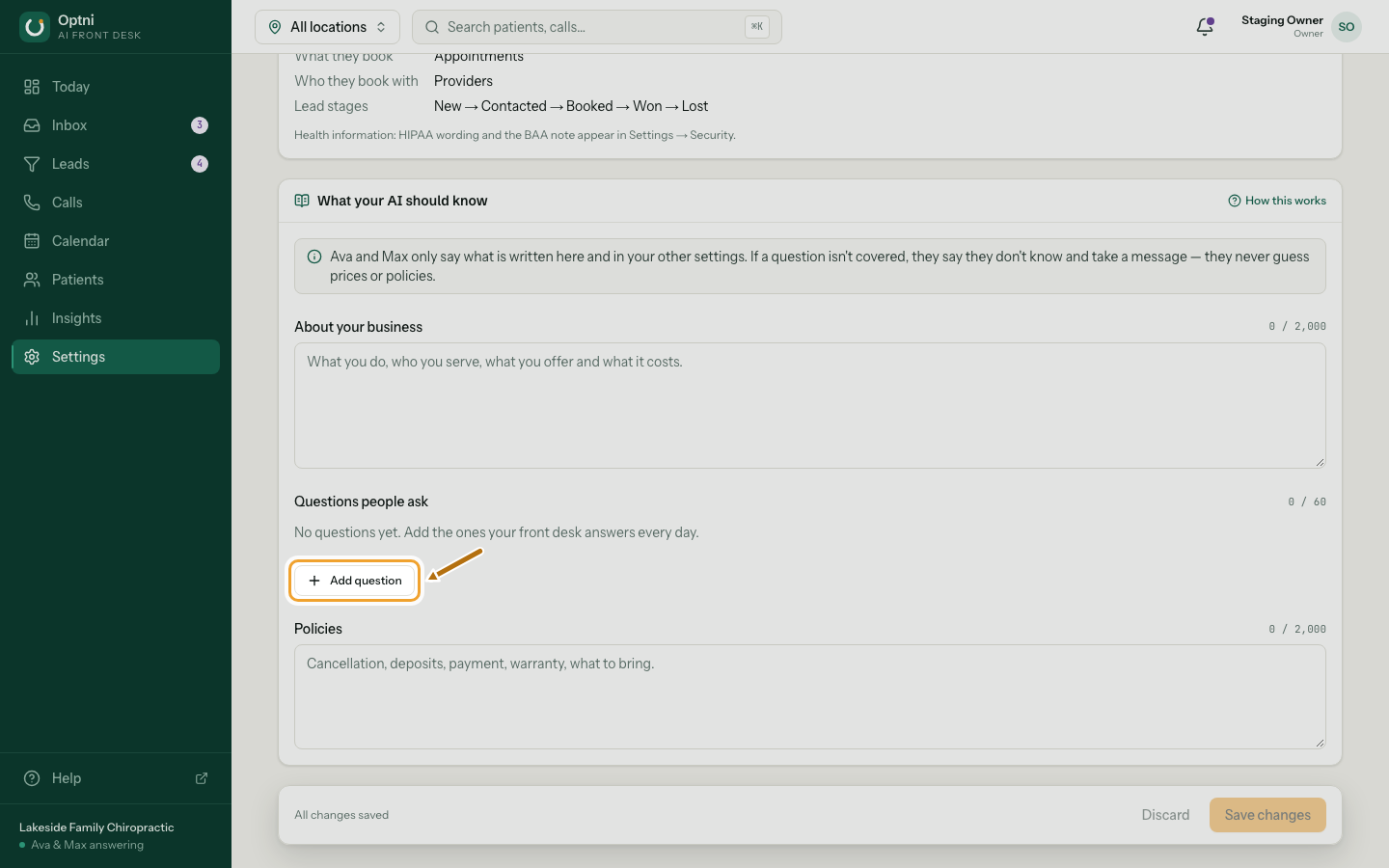 The Add question button ringed.