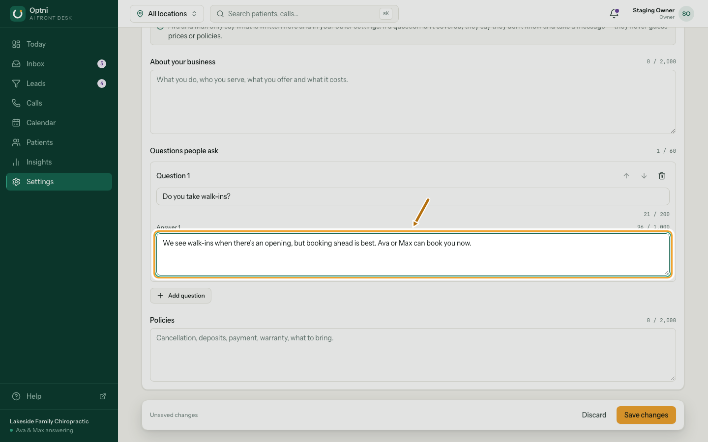 A question and answer filled in.