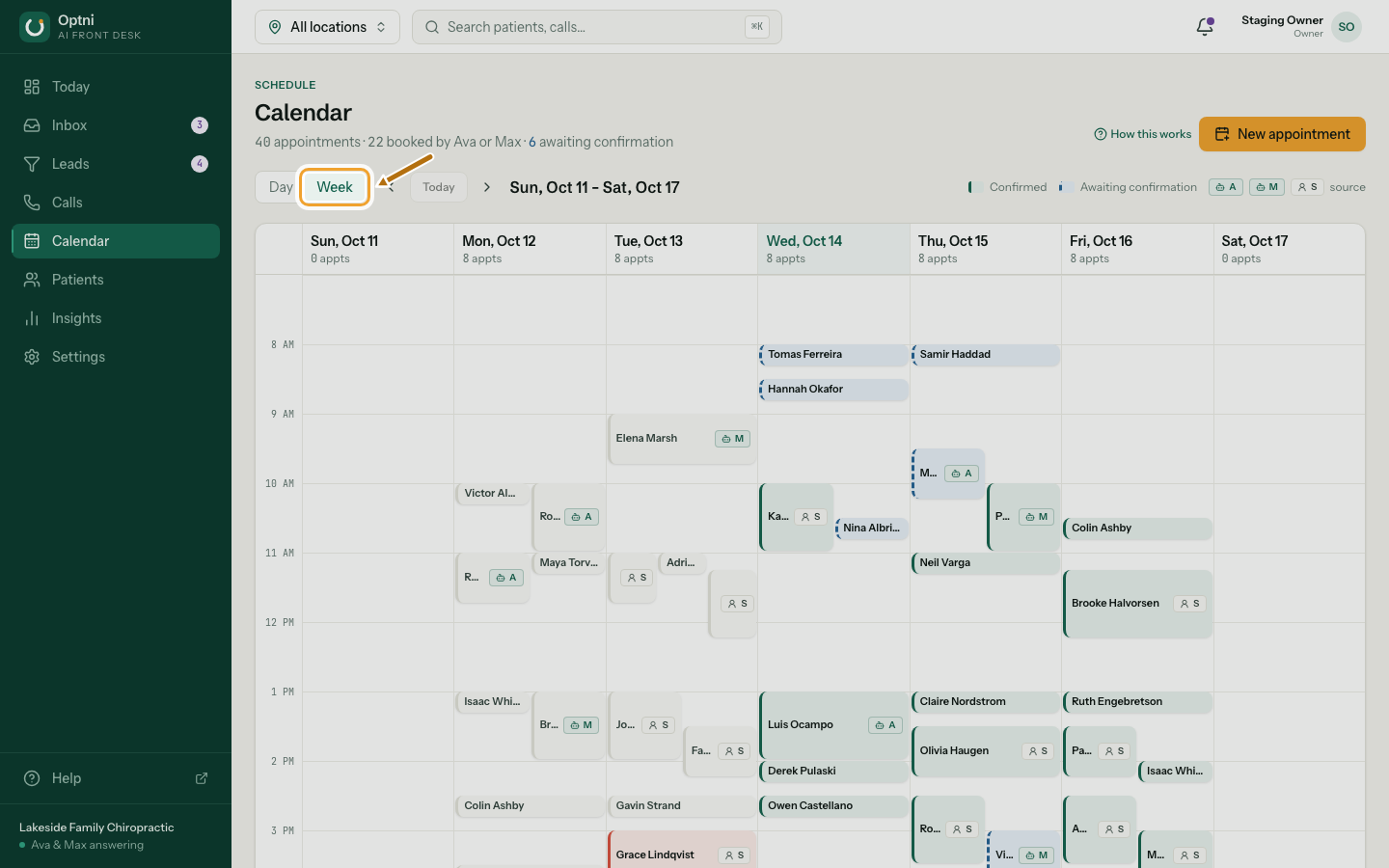 The calendar's week view.