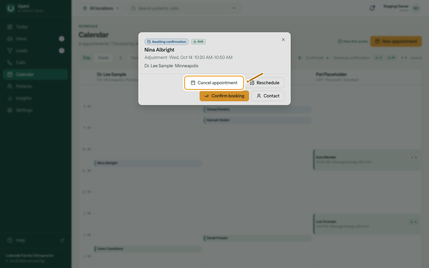 A booking with the Cancel button ringed.