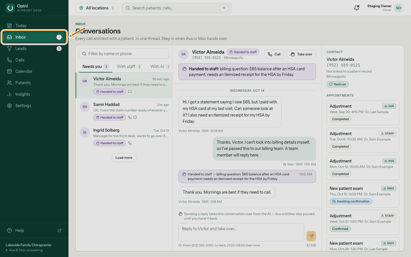 The sidebar with Inbox ringed.