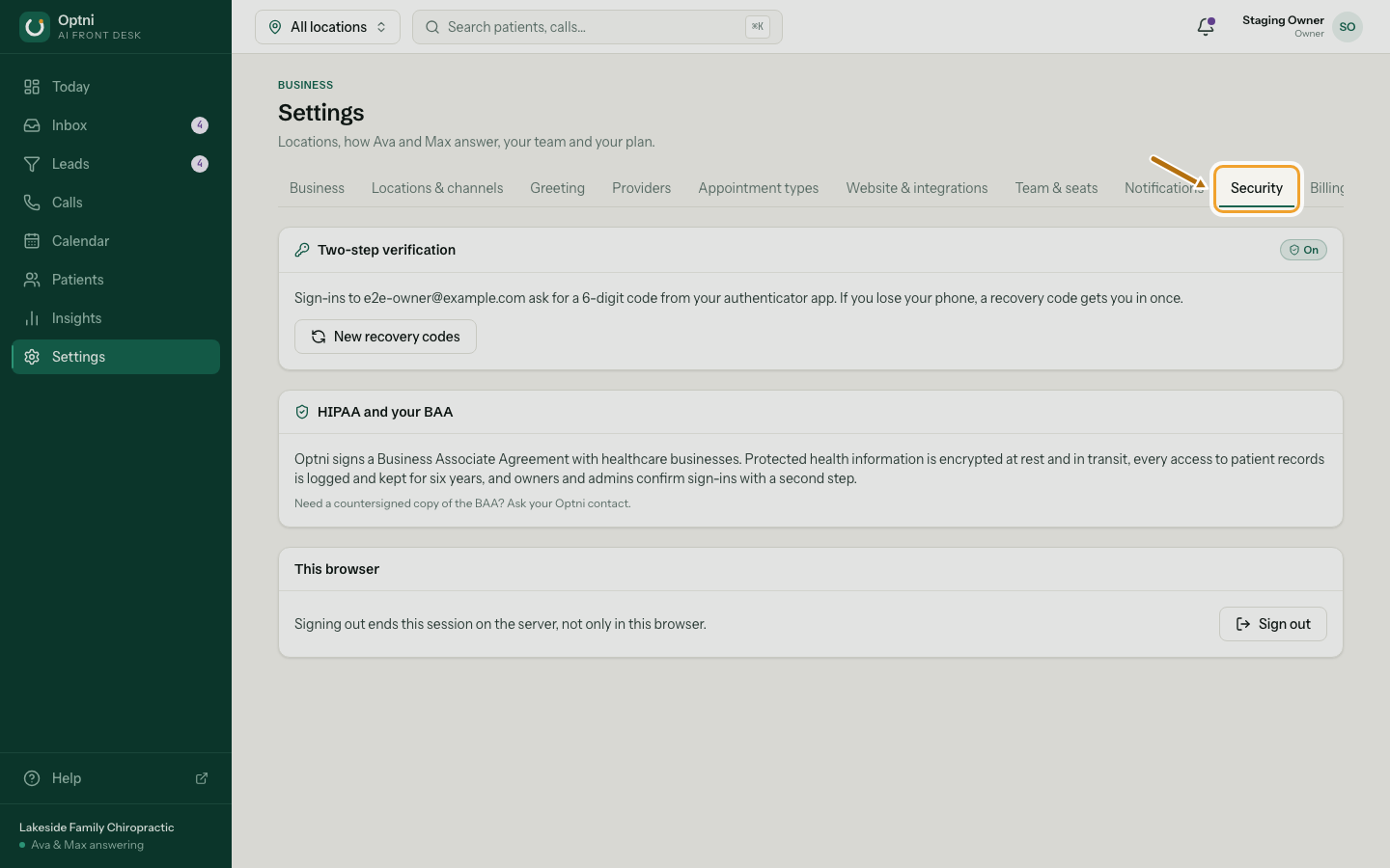 Settings with the Security tab ringed.