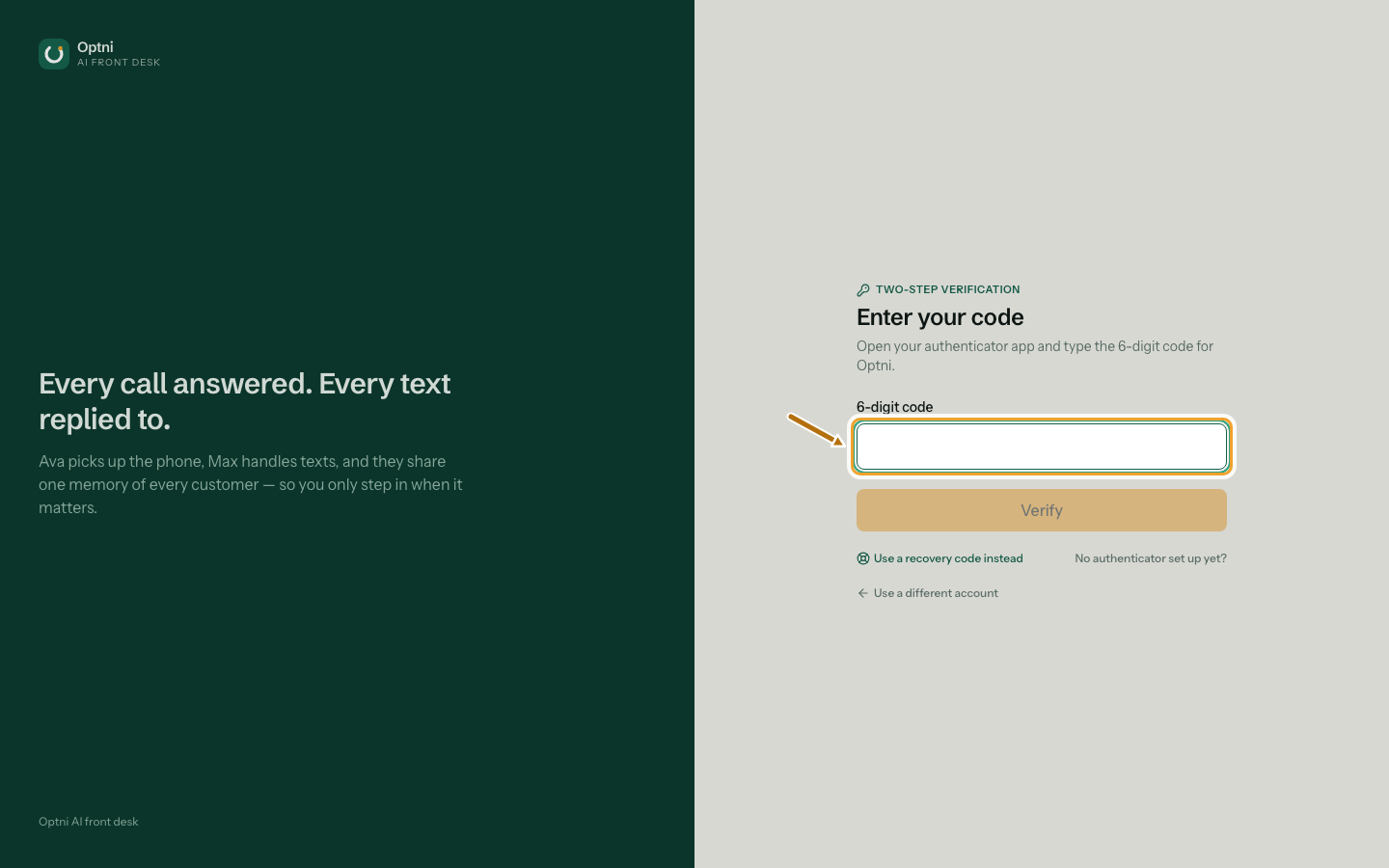 The Enter your code step with the 6-digit code field ringed.